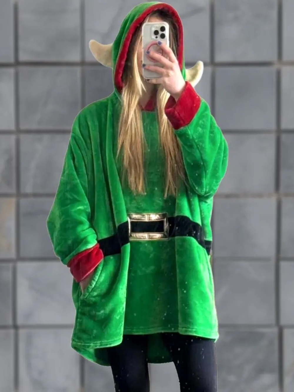 Throwzy by Marlo Lorenz Holiday Elf Wearable Blanket Hoodie Poncho Halloween New